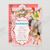 Kinderzirkus Elephant Peacock Giraffe-Party Einladungspostkarte (Vorne/Hinten)