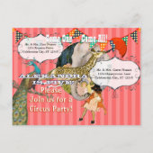 Kinderzirkus Elephant Peacock Giraffe-Party Einladungspostkarte (Rückseite)