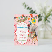 Kinderzirkus Elephant Peacock Giraffe-Party Einladungspostkarte (Stehend Vorderseite)