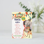 Kinderzirkus Elephant Peacock Giraffe-Party Einladungspostkarte (Stehend Vorderseite)