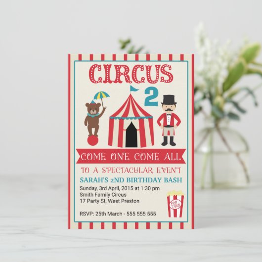 Kinderzirkus Geburtstagsparty Einladung (Stehend Vorderseite)