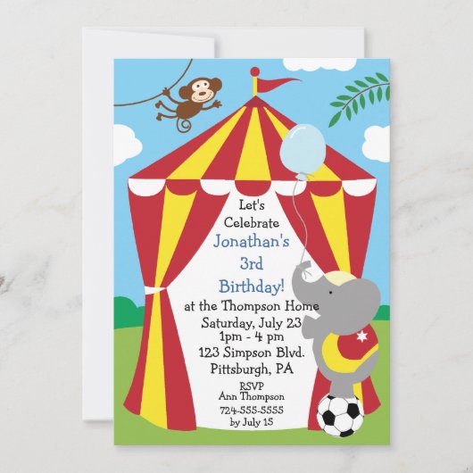 Kinderzirkus Geburtstagsparty Einladung (Vorderseite)