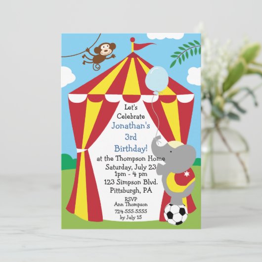 Kinderzirkus Geburtstagsparty Einladung (Stehend Vorderseite)