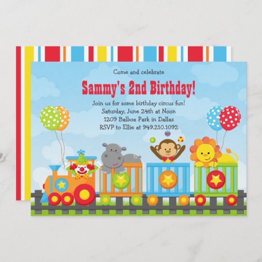 Kinderzirkus-Zug Geburtstagsparty Einladung (Vorne/Hinten)
