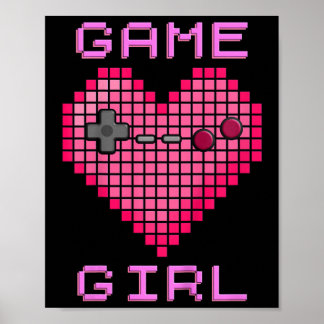 Kindes Video Game Girl Retro Gaming Pixel Herz Con Poster