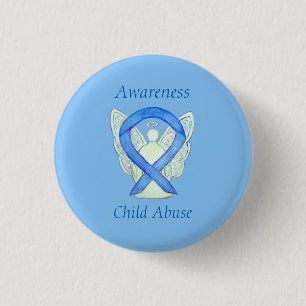 Kindesmissbrauch Blaues Bewusstsein Ribbon Angel B Button