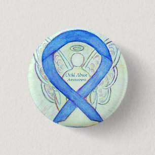 Kindesmissbrauch Blaues Bewusstsein Ribbon Angel B Button