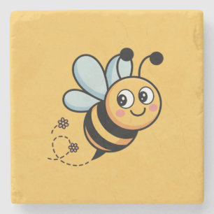 Kindgerechte Bienenmaskottchen mit gepunkteter Spu Steinuntersetzer
