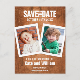 Kindheitsfotos Save the Date Vintage Holz Postkarte