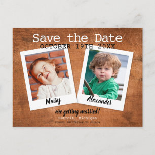Kindheitsfotos Vintage Holz Save the Date Ankündigungspostkarte