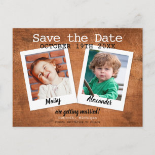 Kindheitsfotos Vintage Holz Save-the-Date Boho Ankündigungspostkarte