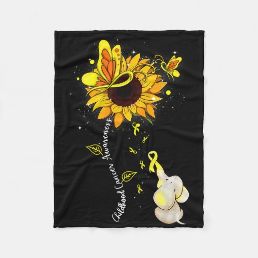 Kindheitskrebs-Bewusstsein Sonnenblumen Elefant Mä Fleecedecke (Vorderseite)