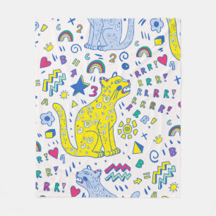 kindliches Muster mit Tiger, Briefen, Regenbogen, Fleecedecke