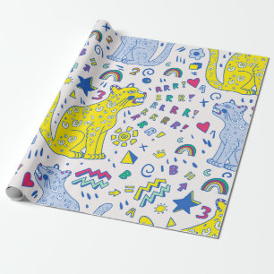 kindliches Muster mit Tiger, Briefen, Regenbogen, Geschenkpapier