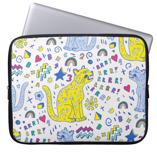 kindliches Muster mit Tiger, Briefen, Regenbogen,  Laptopschutzhülle (Vorderseite)