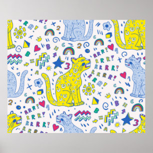 kindliches Muster mit Tiger, Briefen, Regenbogen, Poster