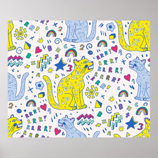 kindliches Muster mit Tiger, Briefen, Regenbogen, Poster (Vorne)