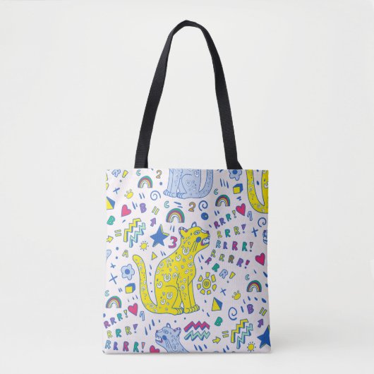 kindliches Muster mit Tiger, Briefen, Regenbogen, Tasche (Vorderseite)