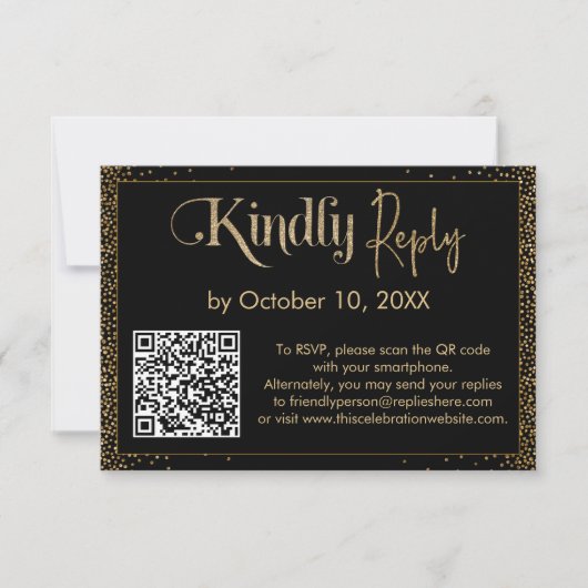 Kindly Antwort Festive Confetti QR Code auf schwar (Vorderseite)