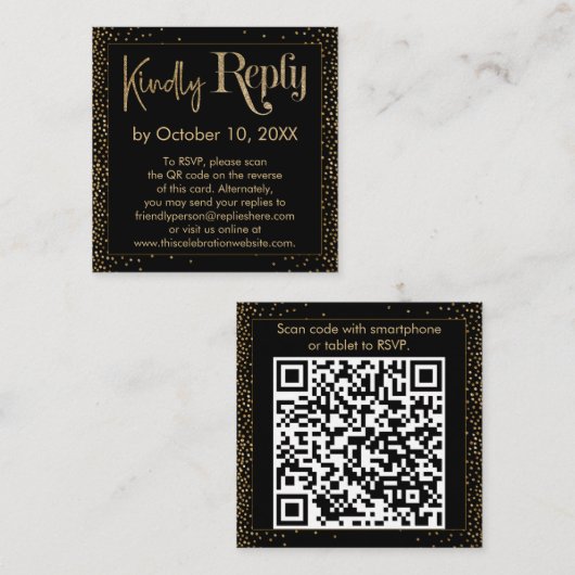 Kindly Antwort Festive Confetti QR Code Black UAWG Begleitkarte (Vorne/Hinten)