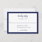Kindly Reply Blue Wedding Elegant Einfaches Skript RSVP Karte (Vorderseite)