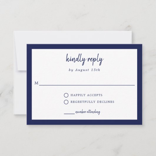 Kindly Reply Blue Wedding Elegant Einfaches Skript RSVP Karte (Vorderseite)