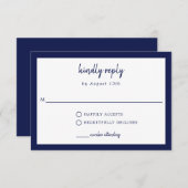 Kindly Reply Blue Wedding Elegant Einfaches Skript RSVP Karte (Vorne/Hinten)
