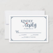 Kindly Reply - Dusty Blue & Red - RSVP Card (Vorderseite)