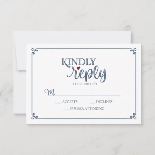 Kindly Reply - Dusty Blue & Red - RSVP Card (Vorderseite)