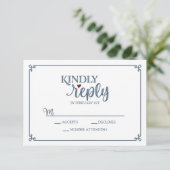 Kindly Reply - Dusty Blue & Red - RSVP Card Karte (Stehend Vorderseite)