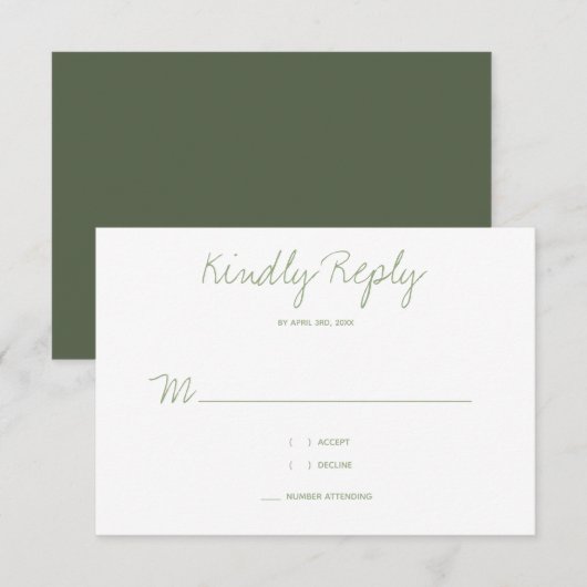 Kindly Reply Typografy Sage Wedding RSVP Karte (Vorne/Hinten)