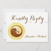 KINDLY REPLY WEDDING CARD Gold YinYang doves Harmo Einladung (Vorderseite)