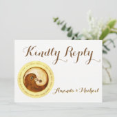 KINDLY REPLY WEDDING CARD Gold YinYang doves Harmo Einladung (Stehend Vorderseite)