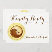 KINDLY REPLY WEDDING CARD Gold YinYang doves Harmo Einladung (Vorne/Hinten)
