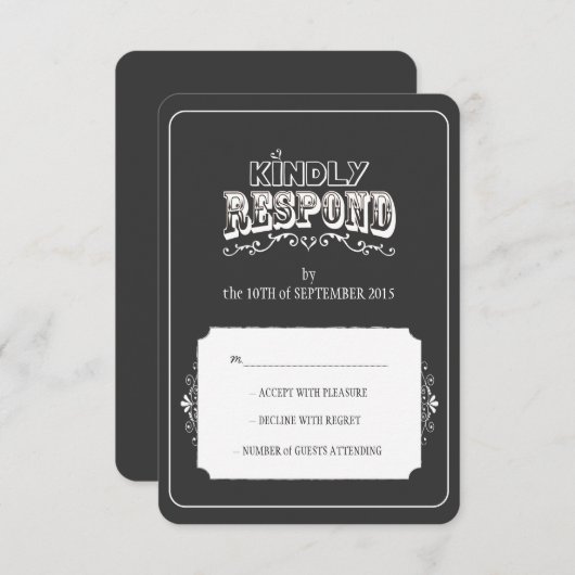 Kindly Respond Chalkboard Style Wedding RSVP Card (Vorne/Hinten)