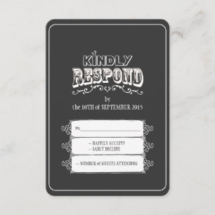 Kindly Respond Chalkboard Style Wedding RSVP Card Karte