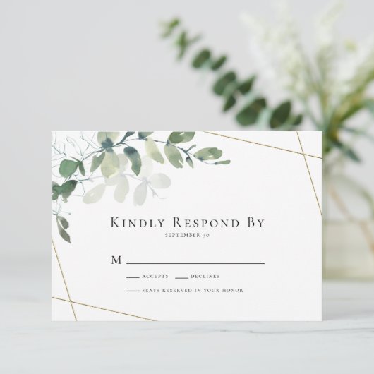 Kindly Respond Eucalyptus Greenery Wedding RSVP (Stehend Vorderseite)