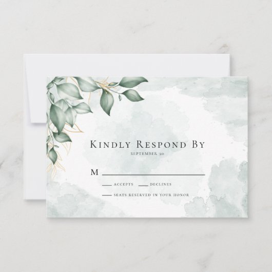 Kindly Respond Eucalyptus Greenery Wedding RSVP C (Vorderseite)