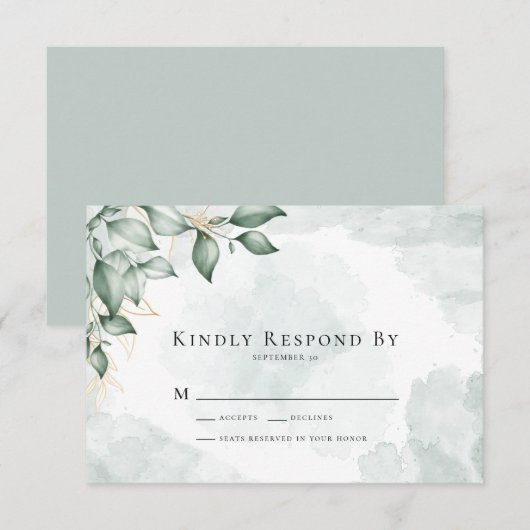 Kindly Respond Eucalyptus Greenery Wedding RSVP C Karte (Vorne/Hinten)