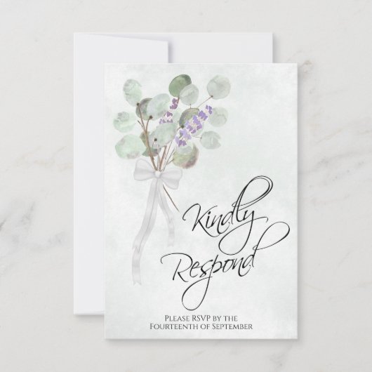 Kindly Respond Eucalyptus & Lavender Boho Wedding RSVP Karte (Vorderseite)