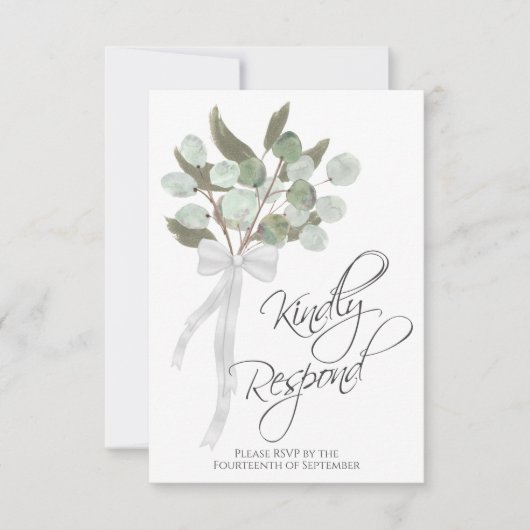 Kindly Respond Rustic Eucalyptus Bouquet Wedding RSVP Karte (Vorderseite)