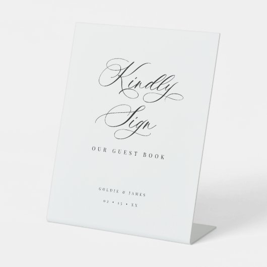 Kindly Sign Gästebuch Wedding Acrylic Pedestal Sockelschild (Vorderseite)