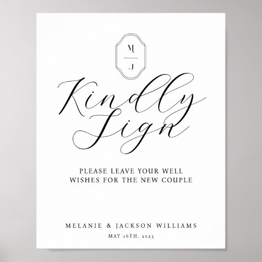 Kindly Sign Minimal Elegantes Script Gästebuch sig (Vorne)