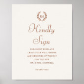 Kindly Sign Monogram Wedding Guest Book Terracotta Poster (Vorne)