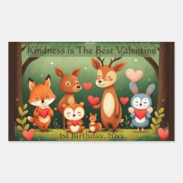 Kindness Best Valentine Woodland Animals Birthday Rechteckiger Aufkleber