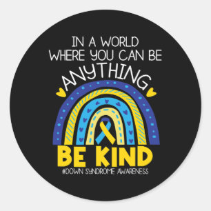 Kindness - Down Syndrome Awareness Blue Yellow Rib Runder Aufkleber