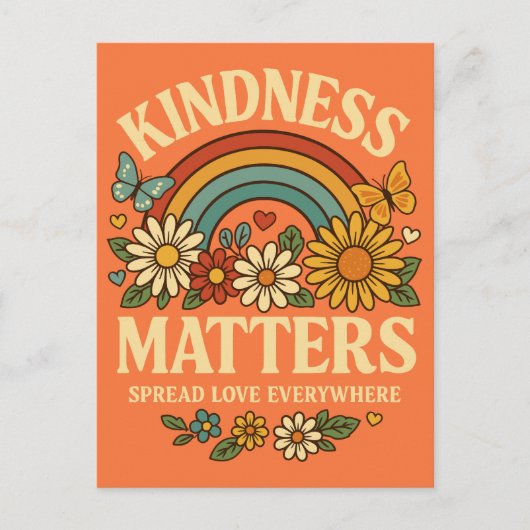 Kindness Materie Retro Rainbow Art Feiertagspostkarte (Vorderseite)