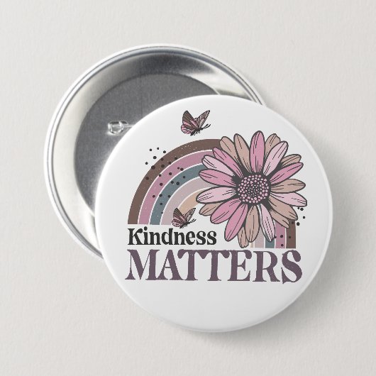 Kindness Matts Retro Butterfly Boho Rainbow Button (Vorne & Hinten)