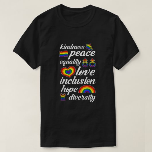 Kindness Peace Equality Liebe Inclusion Gay Pride T-Shirt (Design vorne)
