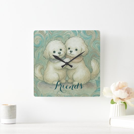 Kindred Paws  Quadratische Wanduhr (Zuhause)